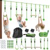 AIYAPLAY Zip Line for Kids Outdoor Adventures,7 Piece 10m Kids Slackline Kit with Wooden Monkey Bars, Metal Rings, Gripping Balls, Toddler Zip Line for Garden, Green