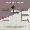 Outsunny 3 Pieces Rattan Bistro Set, Wicker Folding Garden Furniture Set with Round Glass Top Coffee Table and Chairs for Outdoor, Patio, Balcony, Brown