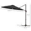 Outsunny 3(m) Cantilever Roma Parasol Garden Sun Umbrella Outdoor Patio with 360 Rotation Crank & Tilt Aluminium Frame LED Solar Light Cross Base, Dark Grey