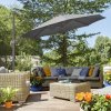 Outsunny 3(m) Cantilever Parasol 360 Rotation Roma Umbrella Hanging Sun Shade with Aluminium Frame, Tilt Crank, 8 Ribs and Cross Base, Dark Grey