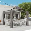 Outsunny 3 x 3(m) Pergola with Retractable Roof Canopy and Curtains, Metal Frame Garden Gazebo Outdoor Sun Shade Shelter for Grill, Patio, Deck, Light Grey