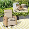 Outsunny Rattan Garden Recliner Chair, Adjustable Backrest Reclining Rattan Chair with Flip Table, Cushion and Footrest, Indoor Outdoor Lounge Reclining Sun Lounger for Patio, Khaki/Beige