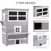 PawHut Outdoor Cat House, 3 Tier Wooden Kitten Shelter with Jumping Platforms, Asphalt Roof, Doors for Indoor, Garden - Grey