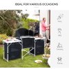 Outsunny Portable Camping Kitchen with Aluminium Frame, Fold-Up Cooking Table With Windscreen and 3 Enclosed Cupboards for BBQ, Party, Picnic, Black