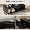 HOMCOM Marble-Effect Coffee Table with Storage, Living Room Table with Drawer and 2 Open Shelves, Modern Centre Table with Fluted Door, Black