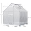 Outsunny Polycarbonate Greenhouse, Small Greenhouse with Adjustable Roof Vent, Garden Green House with Galvanised Base, Sliding Door and Rain Gutter, 190 x 190 x 200 cm, Silver Tone