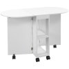 HOMCOM Mobile Folding Dining Table, Drop Leaf Table for Small Spaces with 2-tier Shelves, Small Kitchen Table With 6 Wheels, White