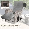 Outsunny 3 Pieces Rattan Bistro Set, Wicker Balcony Furniture Set with Reclining Sun Loungers, 2-Tier Coffee Table and Cushions, 2 Seater Garden Furniture for Outdoor Patio Balcony, Brown