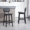 HOMCOM Bar Stools Set of 2, Breakfast Bar Chairs, PU Leather Upholstered Kitchen Stools with Backs, Footrests and Solid Wood Legs, Black
