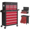 HOMCOM 2 in 1 Rolling Tool Cabinet on Wheels with 14 Drawers, Pegboard and Side Rack, Lockable Top Tool Chest and Roller Cabinet Combo for Workshop and Home, Red