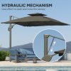 Outsunny 3 x 3 m Cantilever Parasol with Hydraulic Opening, Heavy Duty Aluminium Hanging Garden Parasol, Double Top Square Patio Umbrella with 360° Rotation, 8 Ribs, Cross Base, Grey