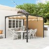 Outsunny 3 x 3(m) Garden Pergola with Retractable Roof Canopy, Aluminium Pergola Kit Gazebo with Roller Shade, UPF30+ Sun Shade Shelter for Porch, Khaki