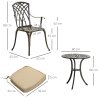 Outsunny 3 Piece Cast Aluminium Garden Bistro Set for 2, Outdoor Coffee Table Set Rust Resistant with Parasol Hole, Cushions, Patio Table and Chairs for Garden, Balcony, Bronze Tone