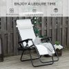 Outsunny Foldable Reclining Garden Chair with Headrest, Zero Gravity Deck Sun Lounger Seat Chair with Footrest, Armrest, Cup Holder & Canopy Shade, White