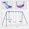 Outsunny Metal Garden Swing Set Height Adjustable Children Outdoor Backyard Play Set for Toddlers Over 3 Years Old, Purple