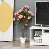 Outsunny 90cm/3FT Artificial Rose Tree, Fake Decorative Plant with Pot, Indoor Outdoor Faux Decoration Home Office Decor, Pink