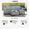 Outsunny 5 Pieces PE Rattan Garden Furniture Set, 4 Seater Garden Corner Sofa Set with Glass Coffee Table, Wicker Outdoor Furniture Set with Cushions for Patio Deck, Grey