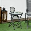 Outsunny ??45cm Garden Side Table, Outdoor Round Folding Patio Table with Imitation Marble Glass Top, Small Coffee Table, White