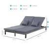 Outsunny Double Rattan Sun Lounger, Garden Daybed with 5-Level Adjustable Backrest, Outdoor Lounge Sunbed with Cushion and Pillows, 2 Seater Wicker Patio Furniture, Grey