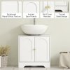 HOMCOM Under Sink Bathroom Cabinet, Freestanding Under Sink Cabinet with 2 Arch Doors and Adjustable Shelf for Basin without or with Pedestal, White