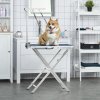 PawHut Foldable Pet Grooming Arm w/ Clamp 30 Inch Height Adjustable, Dog Grooming Loop, Two No Sit Haunch Holders for Small Medium Dogs, Sliver