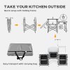 Outsunny Folding Camping Kitchen, Portable Aluminium Camping Table with 3 Fabric Cupboards, Windshield, Light Stand, Carrying Bag for BBQ, RV, Picnic, Grey