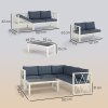 Outsunny 4 Piece L Shaped Garden Furniture Set with 5-Level Adjustable Lounger, 5 Seater Sectional Outdoor Sofa Set with 2 Loveseats, Corner Chair, DPC Coffee Table and Removable Thick Cushions, Grey