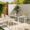 Outsunny 5 Piece Garden Table and Chairs, Outdoor Dining Set with Tempered Glass Table Top, 4 Armchairs with High Backrest, 4 Seater Garden Furniture Set for Deck, Balcony