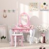 AIYAPLAY Kids Dressing Table Set, Two-Piece Kids Vanity Table with Stool, Mirror, Drawer, Desktop Storage, Ballet Theme, Girls Makeup Desk, Chair, Pink