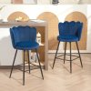HOMCOM Bar Stools Set of 2, Modern Velvet-Feel Barstools with Petal Backrest and Footrest, Upholstered Breakfast Bar Chairs with Metal Legs for Kitchen Island Counter, Dining Room, Dark Blue