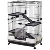 PawHut 4-Level Small Animal Cage, Indoor Bunny House, for Ferrets, Chinchillas w/ Wheels, Slide-Out Tray, Black, 81 x 52.5 x 114 cm