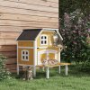 PawHut Wooden Outdoor Cat House, 2 Tiers Cat Shelter with Openable Asphalt Roof, Removable Panel, Escape Doors, Jumping Platform, Terrace, for 1-2 Cats - Yellow