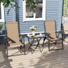 Outsunny 3 Pieces Garden Bistro Set, Folding Table and Chairs Set, Metal Garden Furniture Set with Cup Holders for Outdoor, Patio, Balcony, Khaki