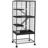 PawHut Ferret Cage Rolling Small Animal Cage 4 Levels Pet Cage 136cm Height for Chinchillas, Squirrels with 3 Doors, Storage Shelf, Tray, Bowl, Water Bottle, Ramps - Charcoal Grey