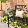 Outsunny Garden Bench, 2 Seater Metal Outdoor Bench Seat, Patio Loveseat with Armrests, Floral Backrest and Slatted Seat, 240 KG Capacity for Park, Porch, Black