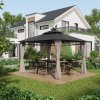 Outsunny 3.6 x 3 (m) Outdoor Polycarbonate Gazebo, Double Roof Hard Top Gazebo with Galvanised Steel Frame, Nettings & Curtains for Garden, Lawn, Patio and Deck