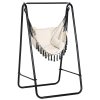 Outsunny Patio Hammock Chair with Stand, Outdoor Hammock Swing Hanging Rope Chair with Cushion, Armrest, Hooks, Cream White