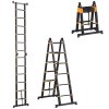 HOMCOM 3.8M Duo Aluminium Ladder with 12 Non-Slip Steps, Tool Holder Herringbone Deployed Extendable DIY with Climbing Platform, Yellow