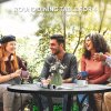 Outsunny Outdoor Dining Table with Parasol Hole, Tempered Glass Top Metal Frame Coffee Table, Round, 96.5 x 96.5 x 71 cm
