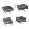 Outsunny 6 Pieces Rattan Garden Furniture Set, 5 Seater Garden Sofa Set with Thickened Cushions, Glass Top Coffee Table and Ottomans, Outdoor Sectional Conservatory Furniture with Pillows, Grey