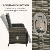Outsunny 3 Pieces Garden Rattan Bistro Set with Adjustable Backrest, Balcony Conversation Furniture Set with 2 Armchairs Tempered Glass Coffee Table, Cushions, Storage Function - Mix-Grey