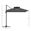 Outsunny 2.5m Cantilever Parasol with Solar Powered LED Lights, Double Top Square Overhanging Garden Parasol with 360?? Rotation, Tilt Adjustment, Crank Handle, Dark Grey