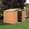 Outsunny 9 x 6FT Outdoor Garden Roofed Metal Storage Shed Tool Box with Foundation Ventilation & Doors Khaki