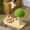 PawHut 26cm Cat Scratching Post, Mushroom-Shaped Cat Post with Toy Balls, Feather, Sisal Scratch Post for Indoor Cats - Natural tone and green
