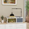 PawHut Tortoise House, Wooden Tortoise Table, Tortoise Enclosure with Adjustable Lamp Holder, Openable Lids, Pull-Out Trays - Grey