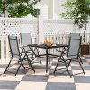 Outsunny 5 Pieces Garden Dining Set, 4 Seater Garden Furniture Set with Parasol Hole, Outdoor Dining Set with High Back Folding Chairs and Square Metal Top Table for Outdoor Patio, Grey