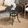 Outsunny 60cm Round Garden Table, Outdoor Hollow Top Design Side Table with Cast Aluminium Frame for Patio, Garden, Balcony, Black