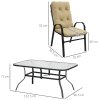 Outsunny 7 Pieces Garden Dining Set, Outdoor Rectangular Dining Table and 6 Cushioned Armchairs, Tempered Glass Top Table w/ Umbrella Hole, Texteline Seats, Beige