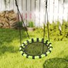 AIYAPLAY Kids Nest Swing Seat, Hanging Set with Height Adjustable Ropes for Kids, 60cm Diameter Round Saucer Swing Chair for Outdoor, Garden, Black/Green
