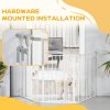 PawHut Pet Safety Gate, 3 Panels Playpen Fireplace, Metal Fence, Stair Barrier, Room Divider w/ Walk-Through Door - White